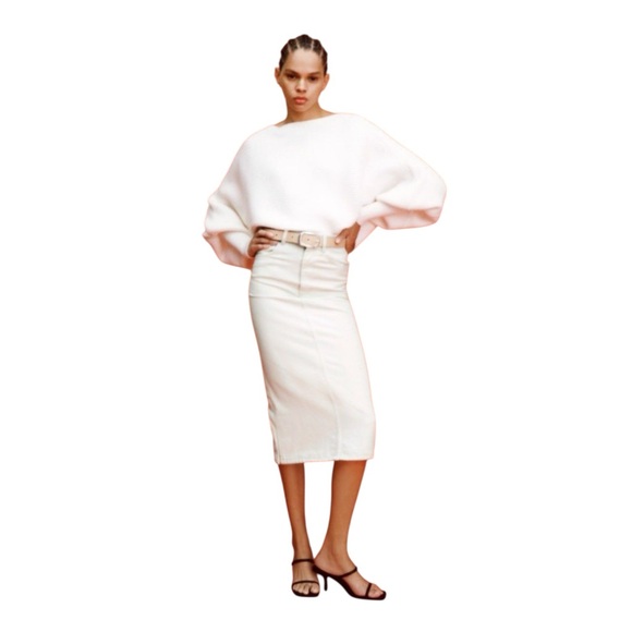 ZARA Ivory Denim Midi Skirt SZ 28 - Picture 3 of 10